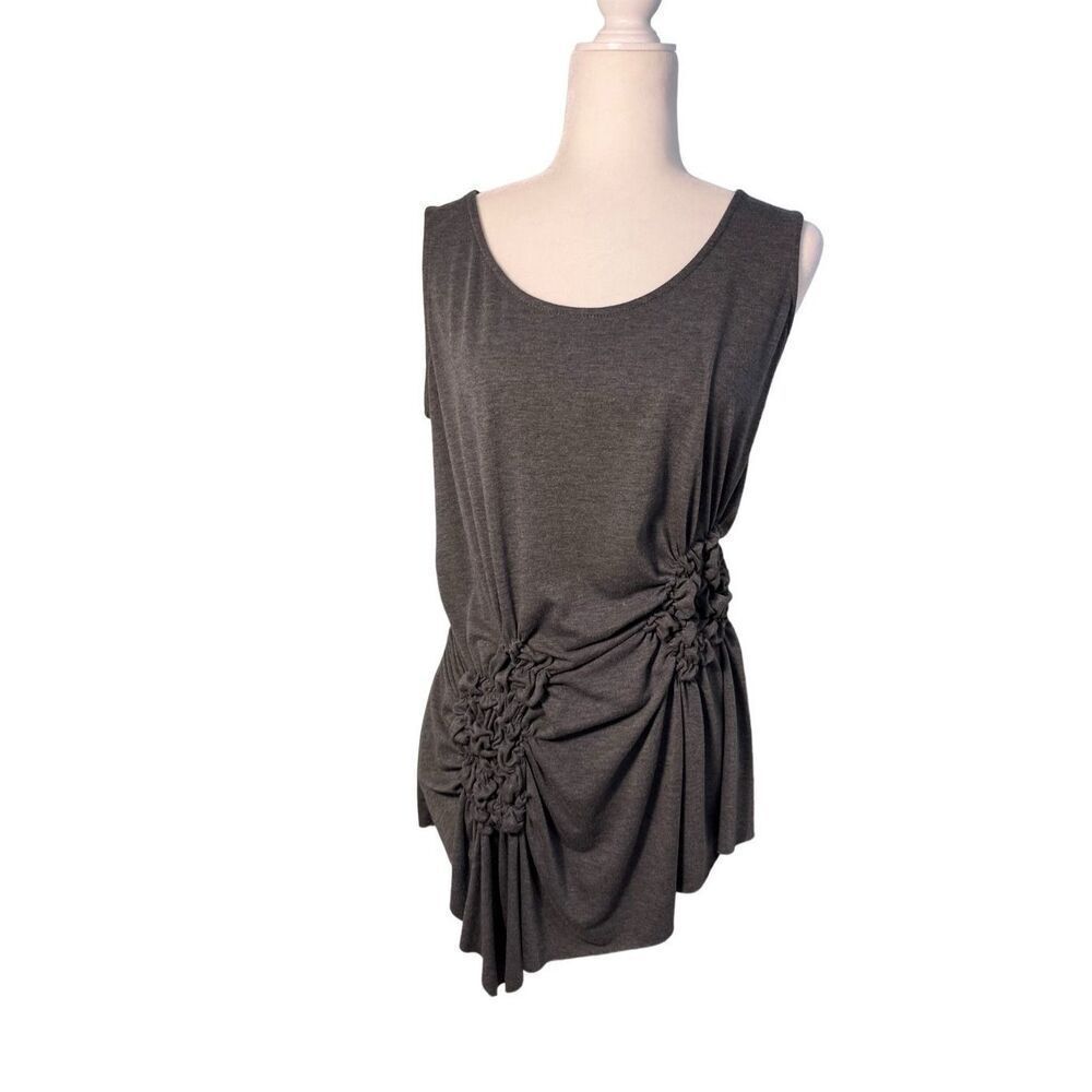 Olivia Moon deep gray sleeveless ruched front long knit top - XL